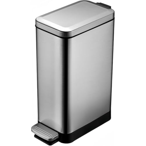 NICROSE ステンレス製ゴミ箱 蓋付き 容量6L、10L、15L、18L 衛生的 清潔 ゴミ処理 オフィス 省スペース おしゃれ スリム 足踏み式 指紋防止 静音 密閉可能 キッチン リビング トイレ 浴室などに適用 (15 L)