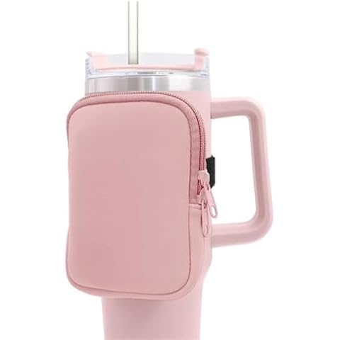 EQUEEN Water Bottle Pouch for Stanley, Tumbler Pouch for Stanley Cup Accessories, Tumbler Bag with Zipper Pocket, Cup Pouch with Adjustable Straps, Backpack for Stanley Cup for Earphone, Cards, Keys Cover