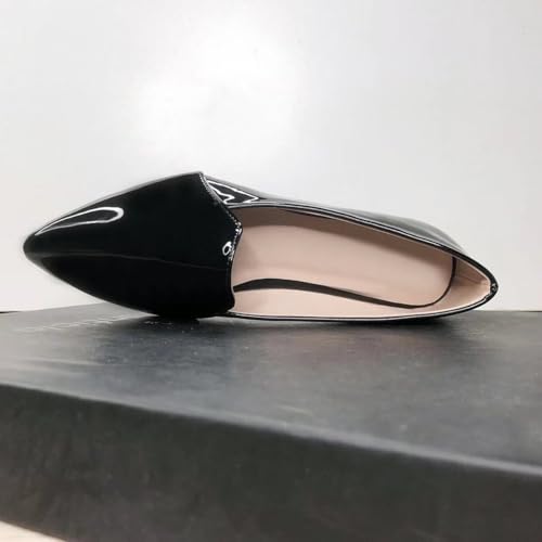 ChaiRong Zhou Women Fashion Patent Leather Shoes Pointed Toe Slip on Low Heel Lightweight Walking Flats Office Driving Shoes4
