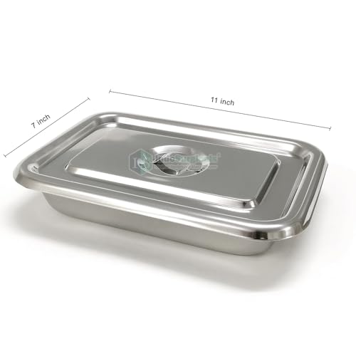 Image of IS IndoSurgicals Stainless Steel Rectangular Instrument Tray With Cover,Deluxe Quality(5,11 inchX7 inchX2 inch)