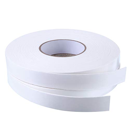 Image of Tatuo 2 Rolls Double Sided Foam Tape 1 Inch by 50 Feet White PE Foam Tape Sponge Soft Mounting Adhesive for DIY Craft Picture Poster Hanging