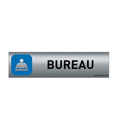 AUA SIGNALETIQUE, Plaque de porte Aluminium brossé imprimé AluSign, 200x50 mm, Double Face adhésif au dos