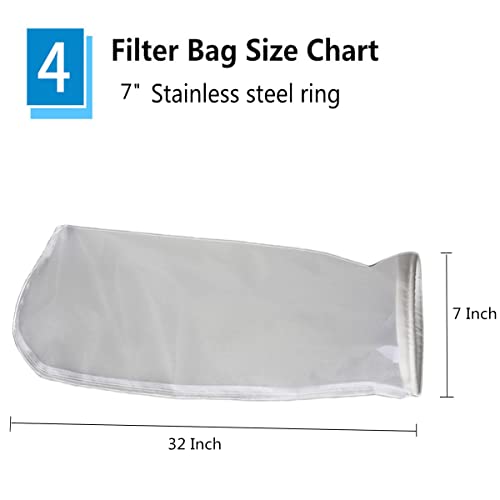 7Inch Ring 400 Micron Nylon Monofilament Mesh Filter Bag,7" X 32" Liquid Filter Sock (400Micron 7" X 32“) #TOP4