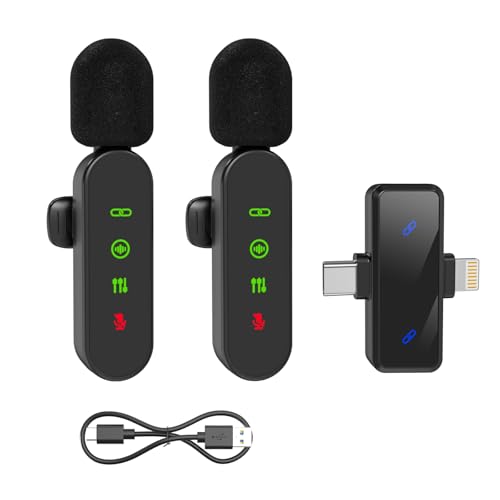 Image of Haomuren Mic Wireless, 2-in-1 Wireless Microphone for iPhone & Android - Noise Cancelling Lavalier Mic with LED Indicator, YouTube /Streaming /TikTok Recording(Dual Channel)