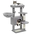 PETEPELA 88cm Cat Tree for Indoor Cats, Cat Tower for Medium Cats with Large Hammock, Cat Condo House and Scratching Post, Cat Activity Tree with Top Removable Bed,Grey