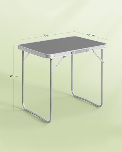 Image of WOLTU CPT8135gr Camping Table Folding Travel Table with Handle 70 x 50 x 60 cm (L x W x H) Folding Garden Table Made of Aluminium and MDF for Picnic Beach Outdoor Grey