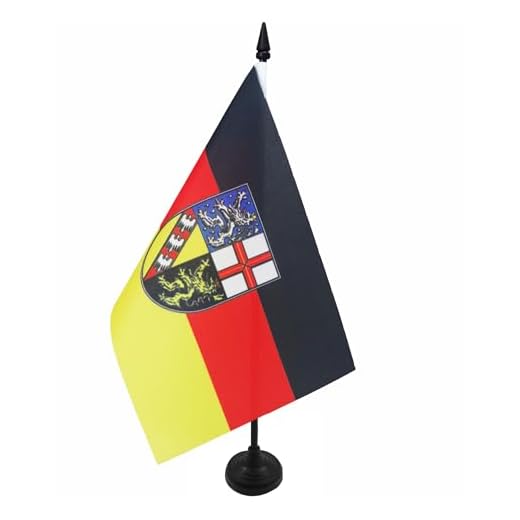 AZ FLAG Sarre bordsflagga 5'' x 8'' – Tyskland – tysk region Sarre skrivbordsflagga 21 x 14 cm – svart plastpinne och bas