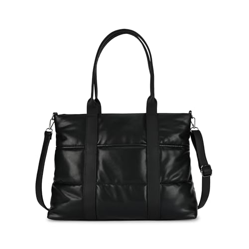 Image of Fastrack Quilted Laptop Tote Bag for Women | Faux Leather Work Tote with 15-Inch Padded Laptop Compartment, Multiple Pockets and Detachable Shoulder Straps | Stylish Office, College Bag