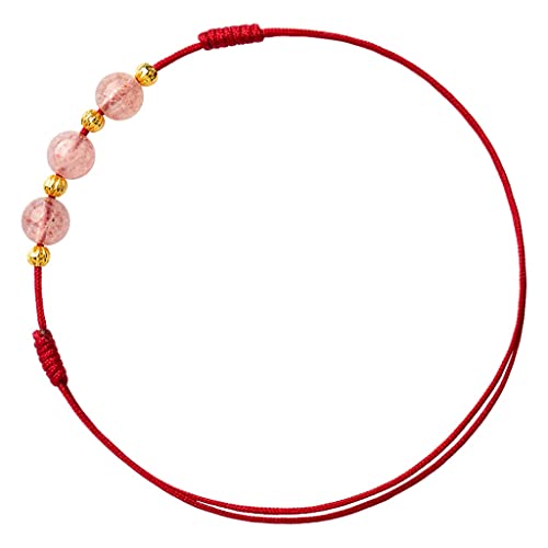 Tobillera de cristal de fresa y cuerda roja para mujer tobillera tejida de moda