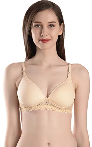 Image of FIMS - Fashion is my style Women Cotton Blend Lace Lightly Padded Bra Seamless Black Beige Size 38B