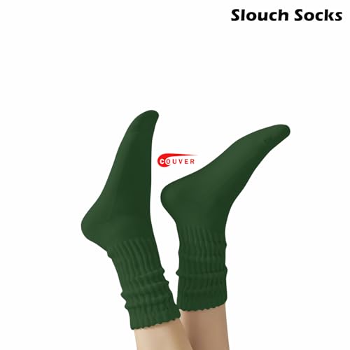 Image of COUVER Womens Scrunched Slouch Socks Soft Cotton Breathable Retro Crew or Knee High, Multiple Colors