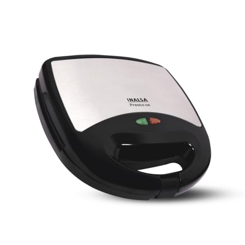Image of INALSA Grill Toaster with SS Cover On Top Cover|Over Heat Protection|Vertical Storage|Easy Locking|Non Stick Coated Heating Plates (Presto DX),800 Watts,Black