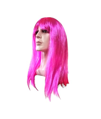 Peruca Longa Sintética Rosa Pink 55 Cm Com Franja para festas e eventos