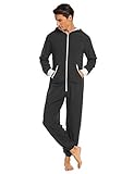 Jumpsuit Einfarbig Schlafoverall Schlafanzug ist super bequem mit Fleece Material, nicht nur Pyjama, sondern kann auch Casual Wear und Jogging tragen, Perfektes Geschenk für Familien, Freunde und Freund.nk.