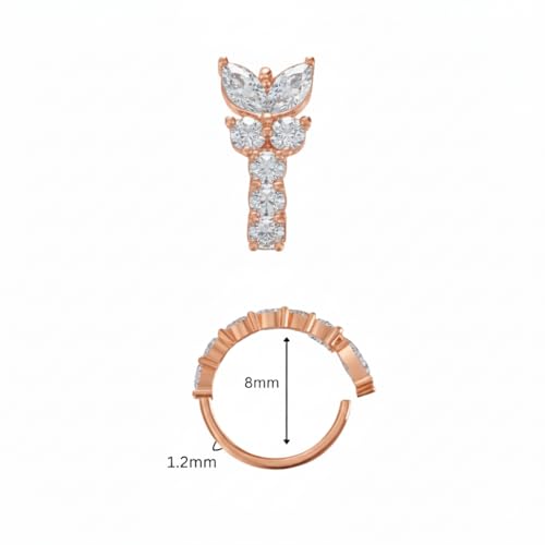 Image of Monster Piercing 316L Surgical Steel CZ Jeweled Butterfly Open Hoop Nose Ring 16G 8mm - Stainless Steel Cartilage & Nostril Piercing Jewelry (Steel, Gold, Rose Gold)- Sold as single piece