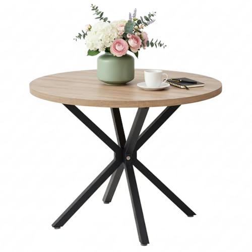 GrandCA Home Grande Table à Manger Ronde de 100 cm - Convient pour 4 à 6 Personnes - Plateau MDF/Pieds en métal en Fer - Convient pour la Cuisine, la Salle...