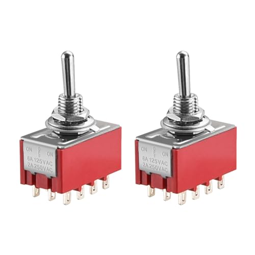 Heschen Miniature Toggle Switch, MTS-403, ON-OFF-ON, 4PDT, 12 Pin, 2A 250V, 6A 125V, Pack of 2