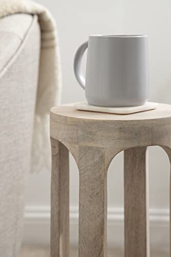 Kate and Laurel Dahl Coastal Wooden Round Drink Table; 8 x 23; Whitewash; Boho Circle Wood Accent Pedestal Table for Living Room Plant Stand or Small Bedroom Nightstand - Image 6