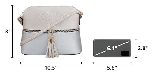 Image of SG SUGU Lunar Lightweight Medium Dome Crossbody Bag Shoulder Bag with Tassel | Zipper Pocket | Adjustable Strap