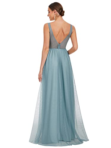 Women's Double V-Neck Floral Lace Appliques Evening Gowns Formal Dress Blue Us12 #TOP1