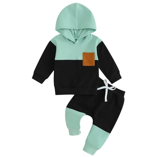 Tiaham Baby Boy Clothes Fashion Hoodie Outfits Hooded Tops Hoodies Sweatpant Kids Toddler Boys Pant Clothing Sets (Green Black, 12-18 Months)
