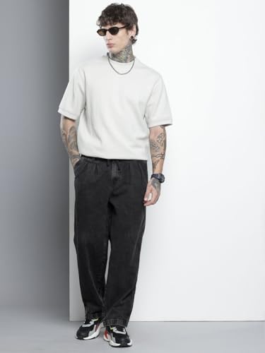 Image of The Indian Garage Co Men Relaxed Fit Solid Mid-Rise Denim Joggers
