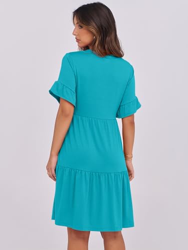 Image of ANRABESS Women's Summer Casual Dress, V-Neck Ruffle Sleeve Tiered Mini Dress, Soft Comfy Fabric with Pockets for All-Day Wear