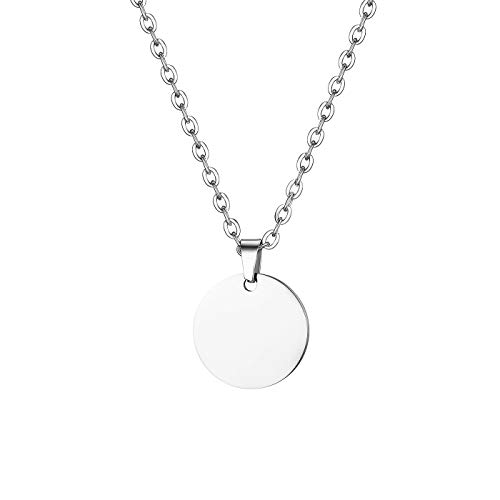JewelryWe Collar con Colgante de Moneda de Acero Inoxidable Pulido, para Hombre y Mujer, Grabado Personalizado