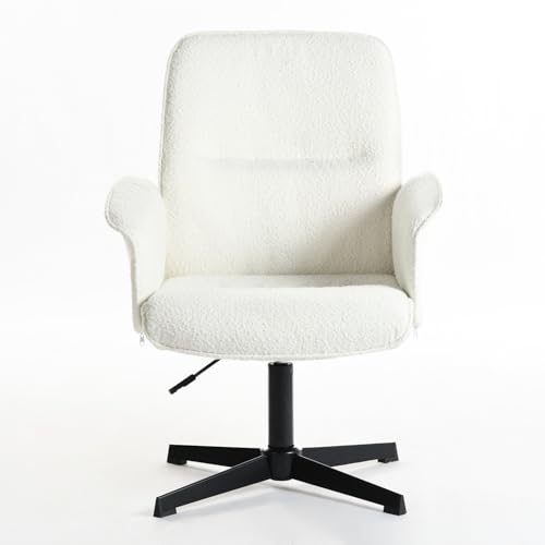 39F FURNITURE DREAM Sillón ergonómico escandinavo Giratorio a 360 ° Ajustable en Altura, Tejido Suave, Blanco, bouclette, 66 x 63 x 82-94 cm
