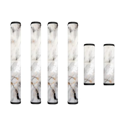 Image of Refrigerator Door Handle Covers Set of 6 Kitchen Electrical Appliances Handle Protector Anti-Slip Fridge Microwave Oven Decor and Accessories, Gray White Marble Print