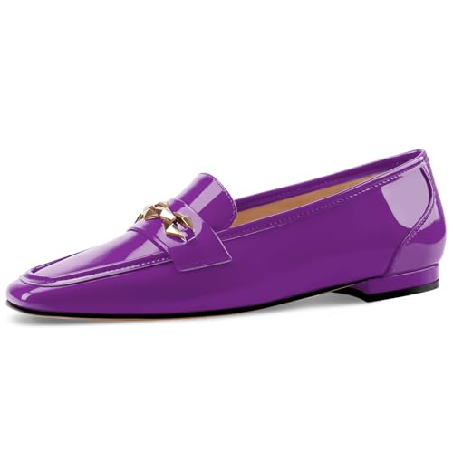 Image of Oh Mispares Womens Loafers Square Toe Low Heel Penny Loafers Fashion Comfortable Slip on Flats Casual Dressy Shoes for Women Work Office Patent Leather
