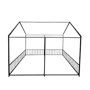 Double Montessori Floor Bed with Fence & Roof for Two Kids Teens Boys Girls,Twin Floor Bed,Easy Assemble,No Box Spring Needed, Black Double Montessori Floor Bed with Fence Roof for Two Kids Teens Boys GirlsTwin Floor BedEasy AssembleNo Box Spring Needed Black