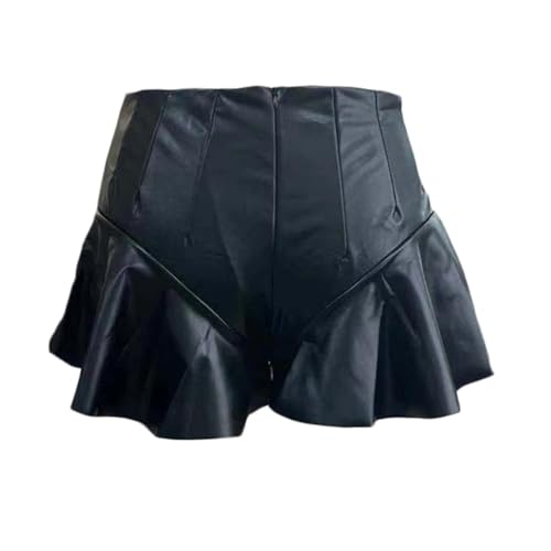 SOYNIA Faldas Mujer Mini Pantalón De Cuero Mujer Volante Negro Shorts Cintura Alta Club S Beige