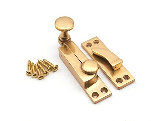 Victorian Sliding Sash Window Catch Quadrant Arm Latch Fastener Brass & Chrome (Polished Brass) - Image 2