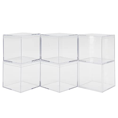Juego de 6 cajas de almacenamiento cuadradas de acrílico transparente con tapa separada para caramelos, galletas, embalaje de regalo de boda