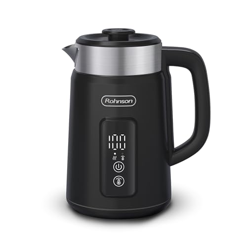 Rohnson Bollitore Elettrico - 2200W, 1.5L, Acciaio Inox, Display con 6 Temp, Caldo 2h, Doppia Parete, Base Rotante 360°, Filtro a Rete, Riscaldamento Nascosto, Auto Spegnimento, Funzione ECO