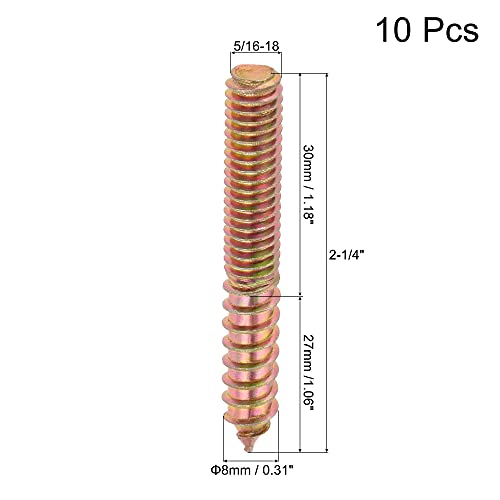 Image of uxcell 5 /16-18 x 2-1 /4 inch Hanger Bolts Double Head Dowel Screw for Wood Furniture 10pcs