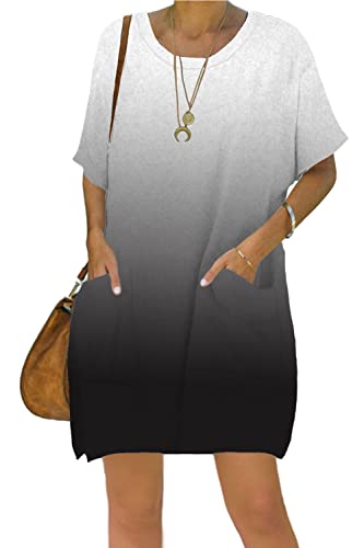 Image of Women's Casual Summer T Shirt Dress Elastic Loose Short Sleeve Dress with Pocket for Women