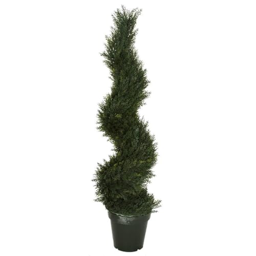 4' UV-Resistant Outdoor Artificial Pond Cypress Spiral Topiary Tree w/Pot -Green