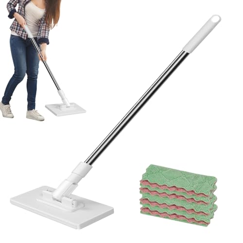 Genérico Mop De Polvo | Mop De Polvo con 4 Telas Reutilizables, Tablero De Limpieza para El Hogar Herramienta De Trapeador DePolvo Plano para Cabello para Mascotas Medias De Madera Dura