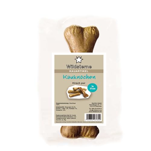 Kauknochen Hirsch pur, 1 x 17 cm | natürliche Kauartikel für Hunde | Monoprotein | Zahnpflege & Beschäftigung | Zutaten aus der EU | ohne Zusatzstoffe | hypoallergen | für Allergiker | 100% Hirsch