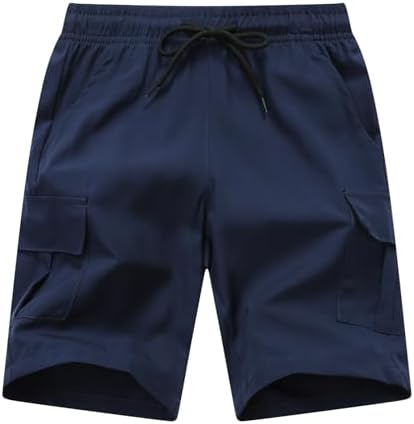 HONCAN Boys Pull on Cargo Shorts, Outdoor Kids Quick Dry Hiking Shorts, Lightweight Elastic Waist Athletic Short Pockets for Youth（A0336-D.Blue12）