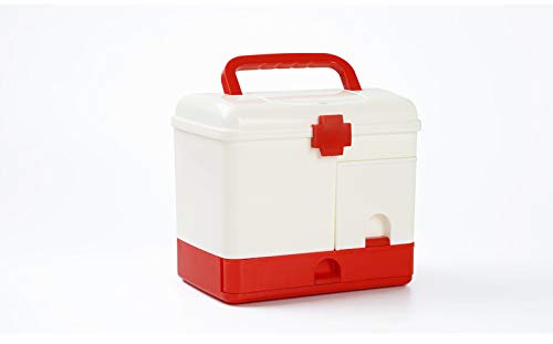 LLDKA Armoire à Pharmacie avec boîte de Rangement, Les Kits Multi-Fonctions, en Plastique Multicouche Camping Familial Trousse de Premiers Soins,Rouge