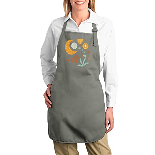 Tablier cuisine gris lin imprimé plantes fleurs minimaliste boho chic moderne