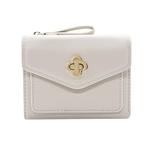 LJCZKA Wallet for Women Leather Bifold Cute Wallet Luxury Small Short Purse Credit Card Holder with Zipper Coin Pocket (White)