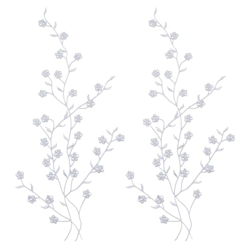 GORGECRAFT 2 Parche de Flores Plateadas con Diseño de Ciruela para Coser O Planchar Apliques de Parches Bordados Adornos Florales de Algodón para Vestidos de Boda Ropa Uniformes Mochilas Chaquetas