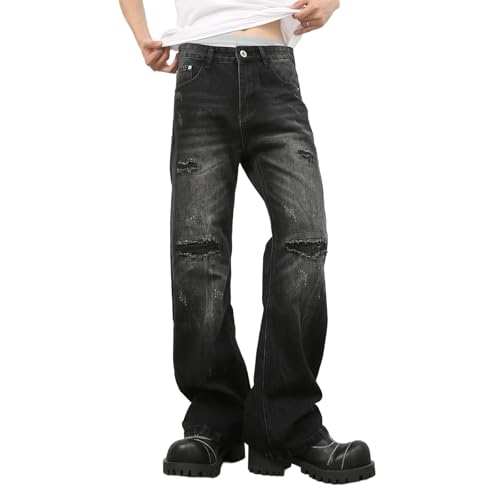 Baggy Jeans Men Distressed Washed Wide Leg Jeans Men Grunge Loose Fit Flare Streetwear for Skater Denim Pants Punk4