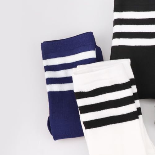 Image of DRESHOW 3 Pairs Thigh High Socks Striped Over Knee Thin Tights Long Stocking Knee High Leg Warmer