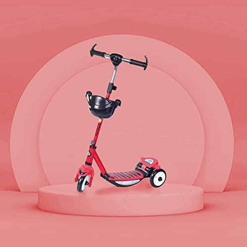 Image of AYSIS Kids Road Master Runner Scooter for Kids of 2 to 14 Years Age Skating Ride on, Scratch Free with Sipper, Bell, Stand and 3 Adjustable Height, Foldable, PU Wheels & Weight Capacity 75 kgs Kick Scooter with Brakes:- Red