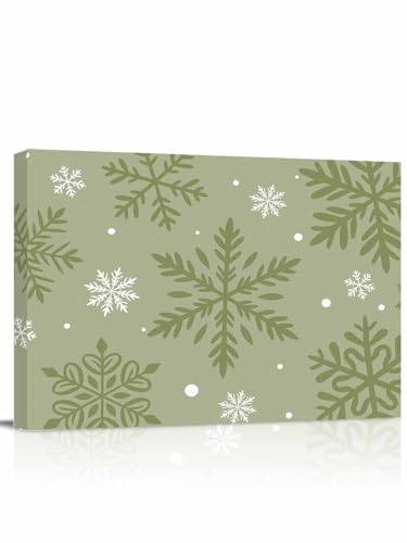 Sage Green Christmas Canvas Wall Art 20"x24", Winter Xmas Snowflakes